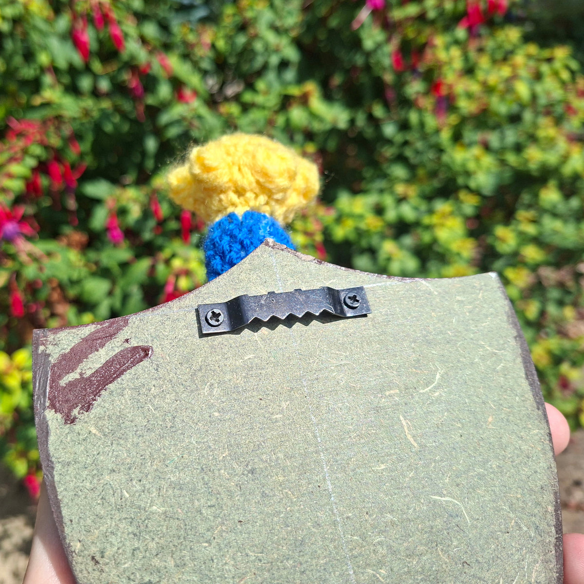 Crochet Mini Dagger Mounted On a Shield Blue x Yellow