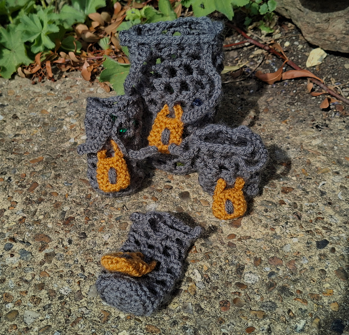 Handmade Crochet DICE JAIL Drawstring Dice Pouch/Bag Dark Grey - Size SMALL