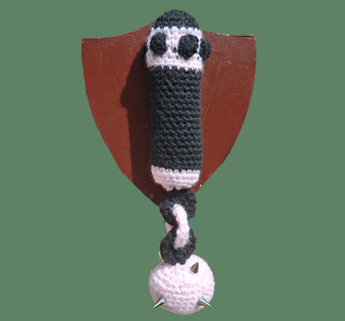 Crochet Mini Flail Mounted On a Shield Pink x Black