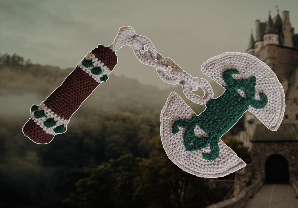 Crochet 'The Lover’s Labrys' Green x Brown x Silver Axe