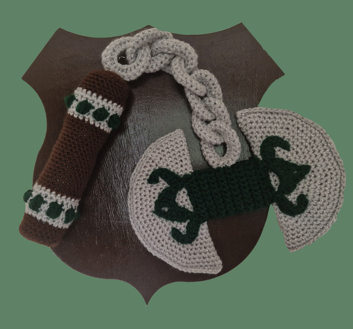 Crochet 'The Lover’s Labrys' Green x Brown x Silver Axe