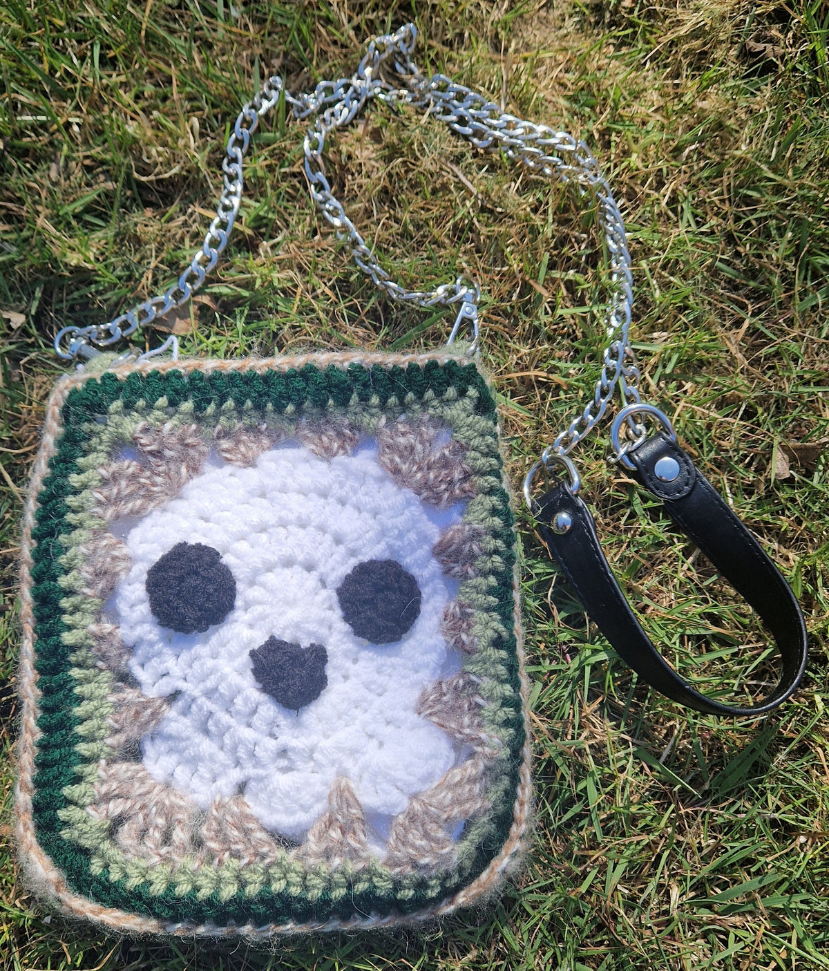 Crochet Skull Small Cross Body Bag With Removeable Chain Strap