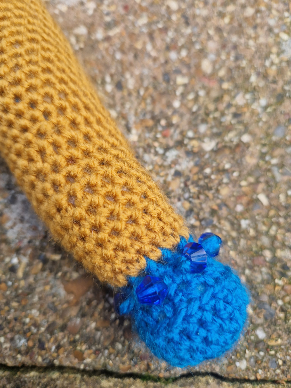 Crochet Dagger 'The Gilded Blade' - Gold, Grey and Blue Mounted