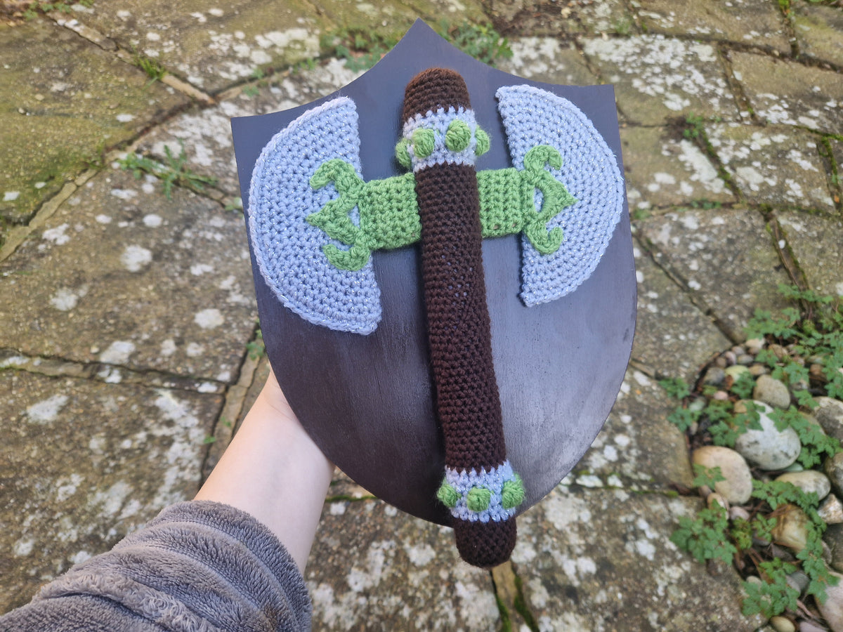 Handmade Crochet Pillagers Axe Shield Wall Hanging
