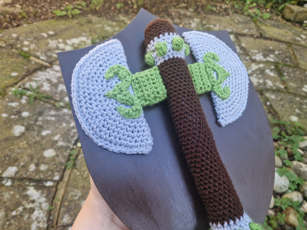 Handmade Crochet Pillagers Axe Shield Wall Hanging