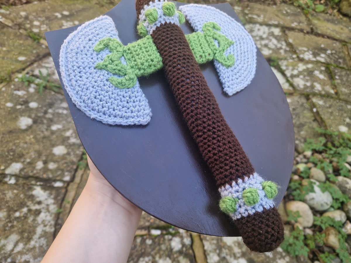 Handmade Crochet Pillagers Axe Shield Wall Hanging