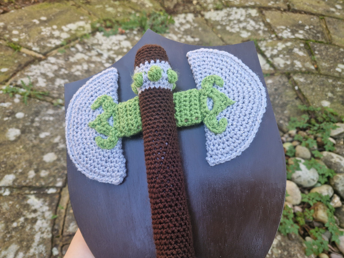 Handmade Crochet Pillagers Axe Shield Wall Hanging