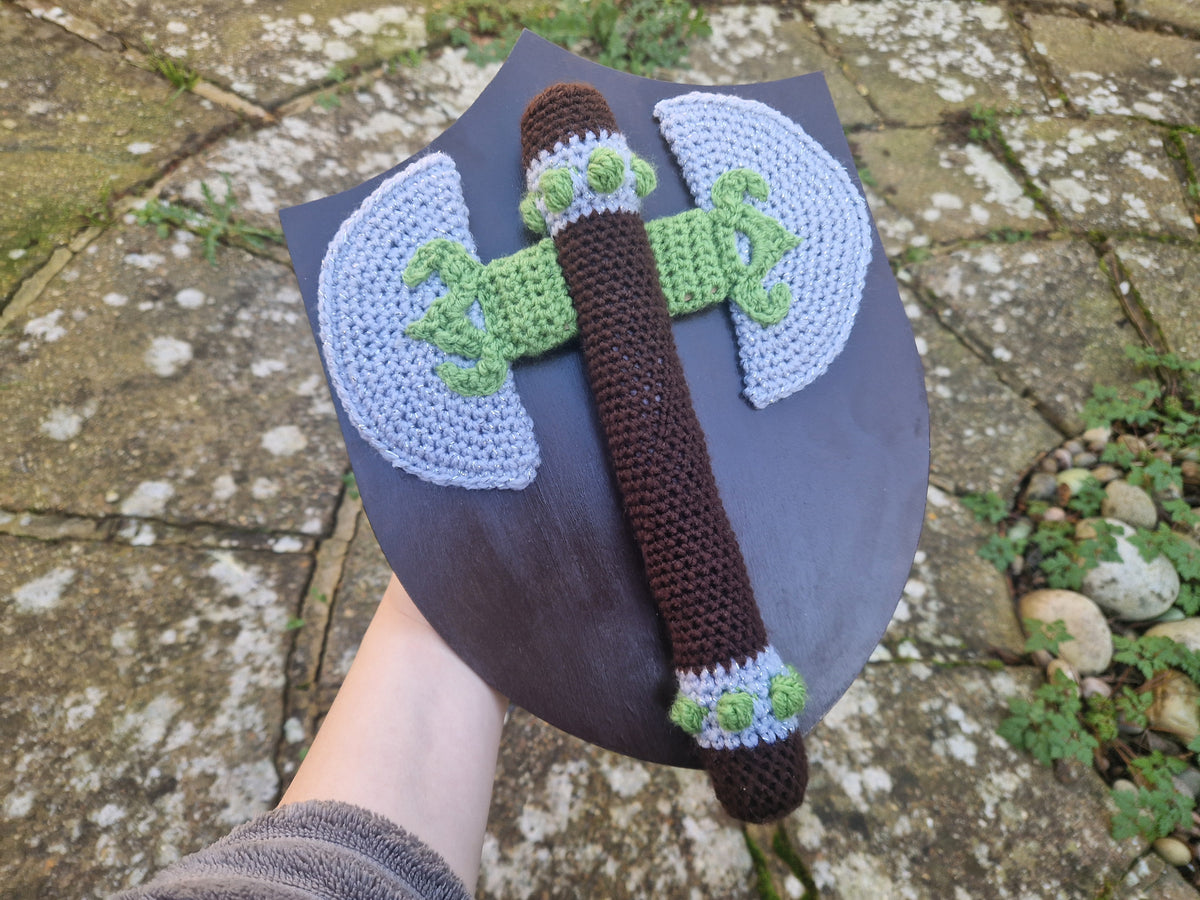 Handmade Crochet Pillagers Axe Shield Wall Hanging