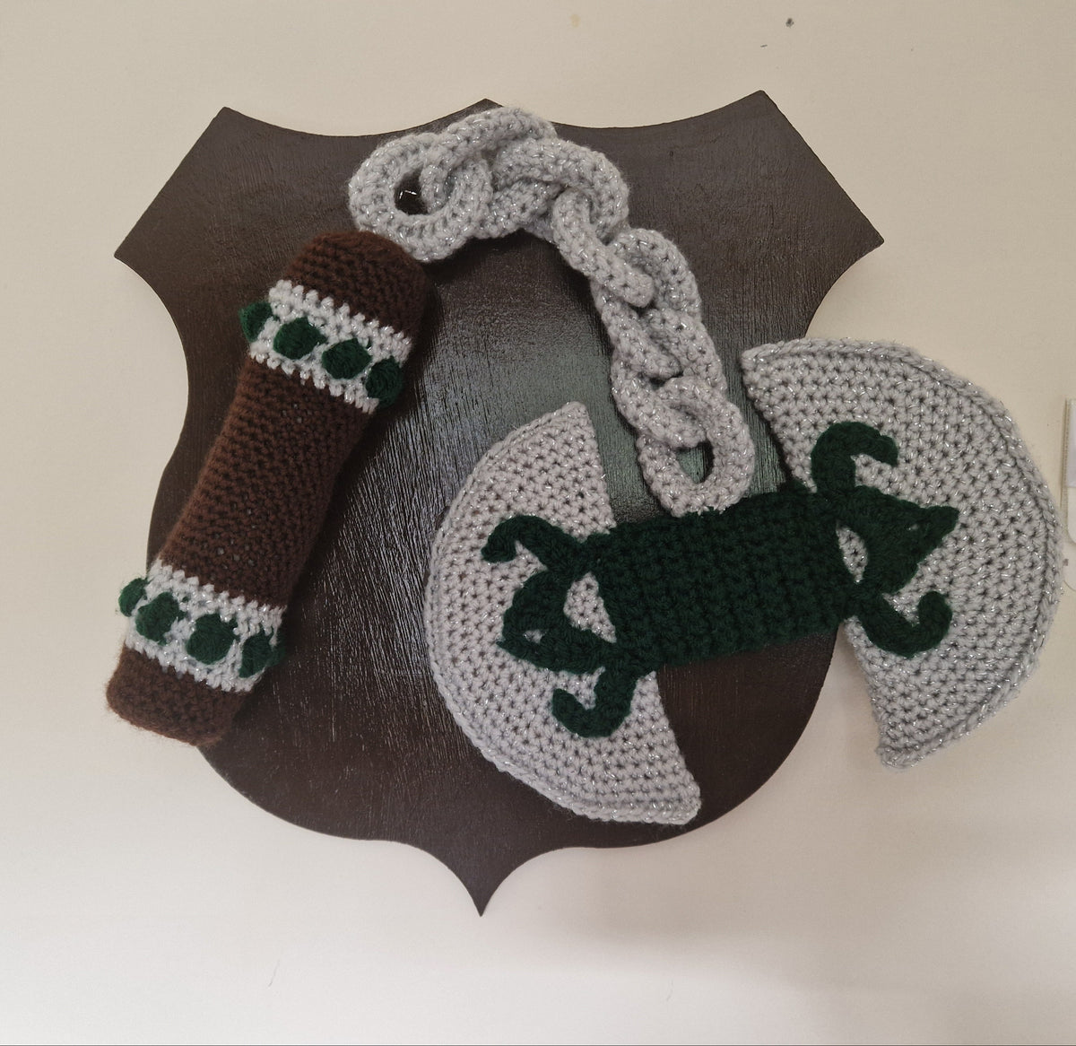 Crochet 'The Lover’s Labrys' Green x Brown x Silver Axe