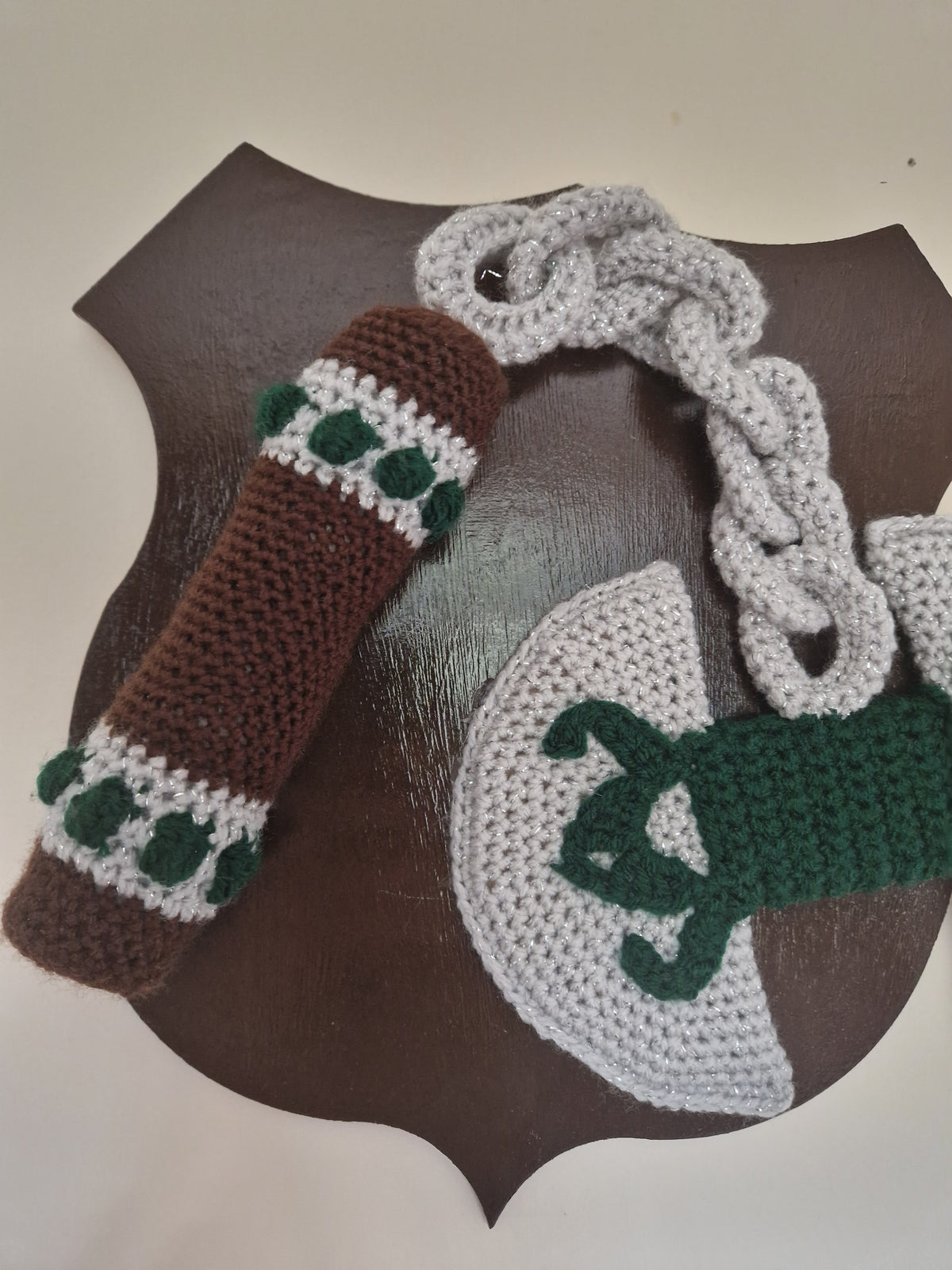 Crochet 'The Lover’s Labrys' Green x Brown x Silver Axe