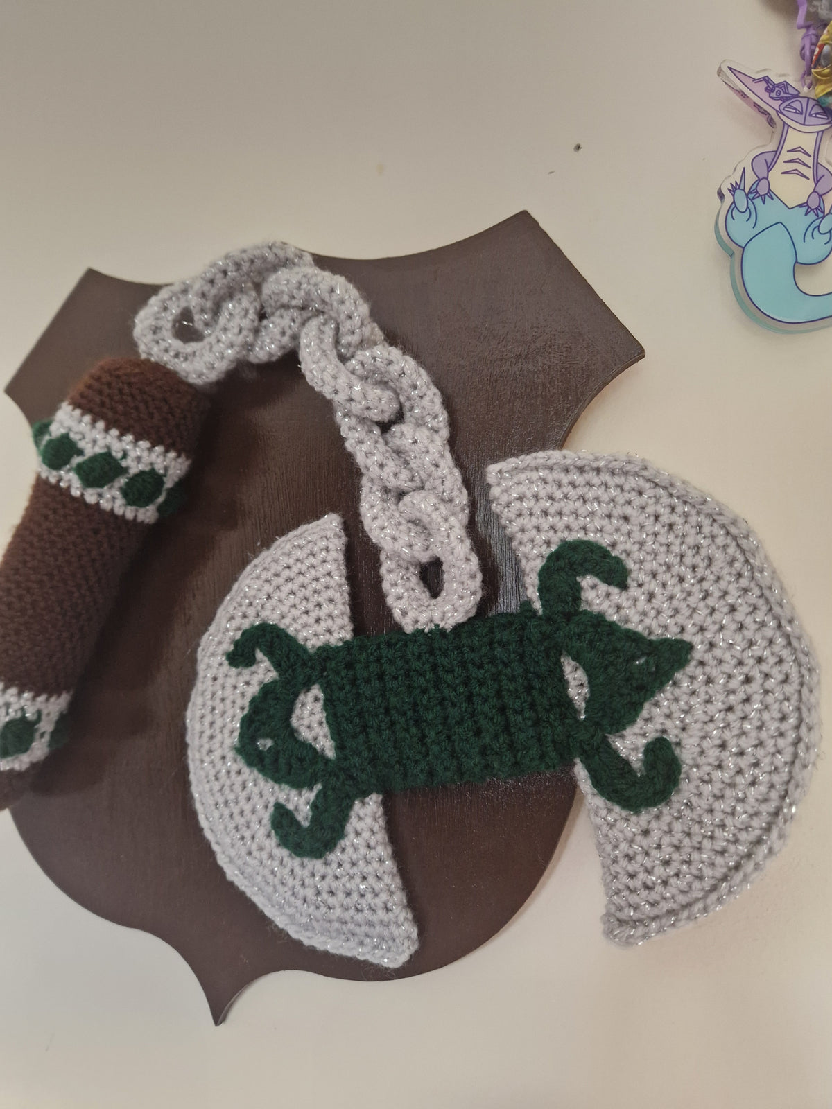 Crochet 'The Lover’s Labrys' Green x Brown x Silver Axe