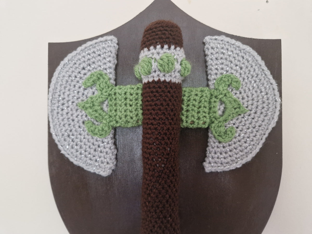 Handmade Crochet Pillagers Axe Shield Wall Hanging