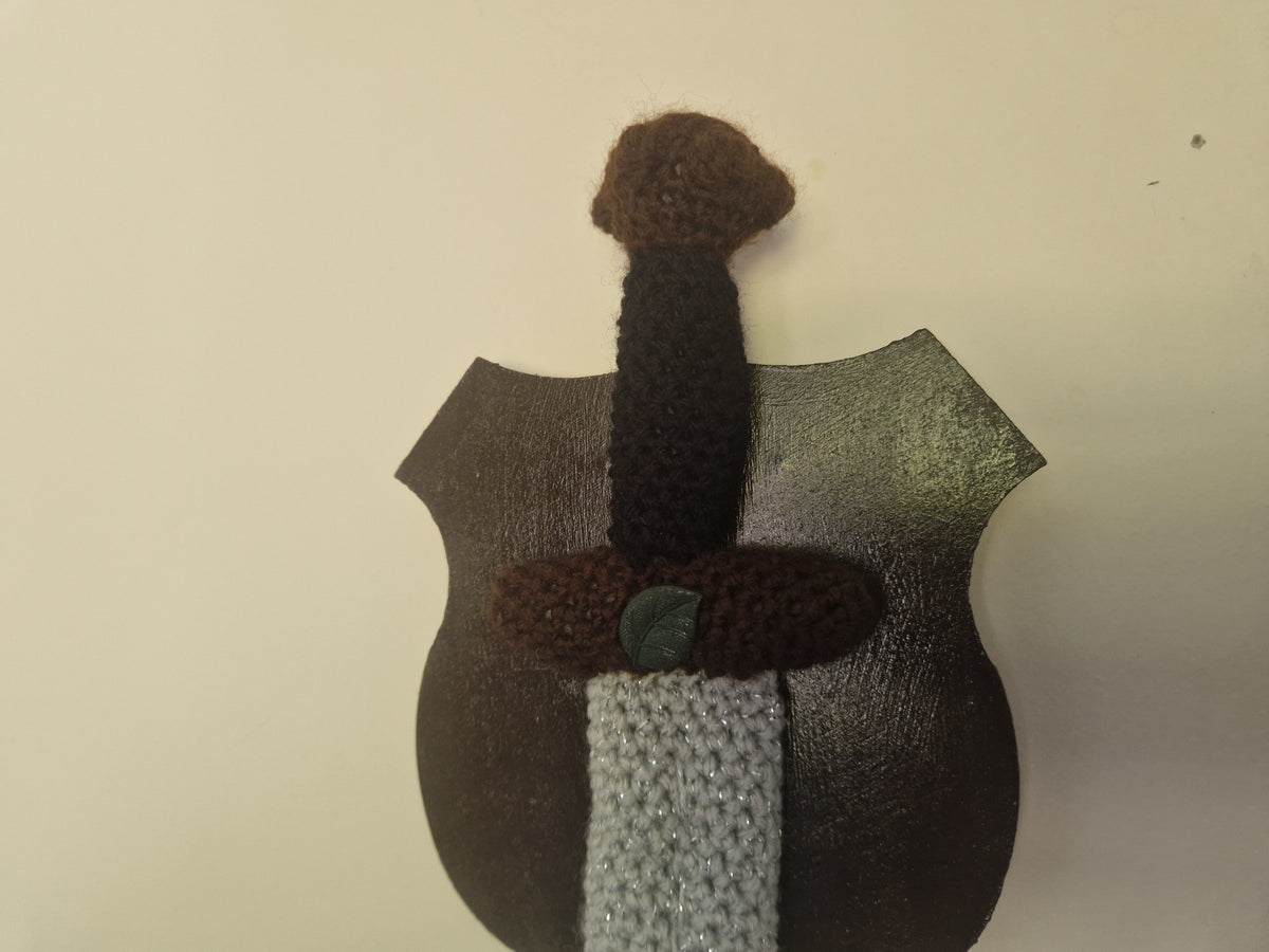 Crochet Mini Dagger Mounted On Shield With Leaf Button