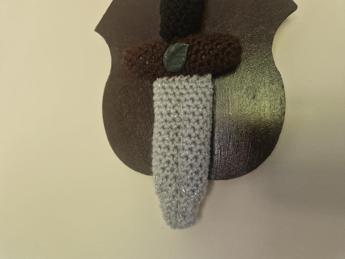 Crochet Mini Dagger Mounted On Shield With Leaf Button