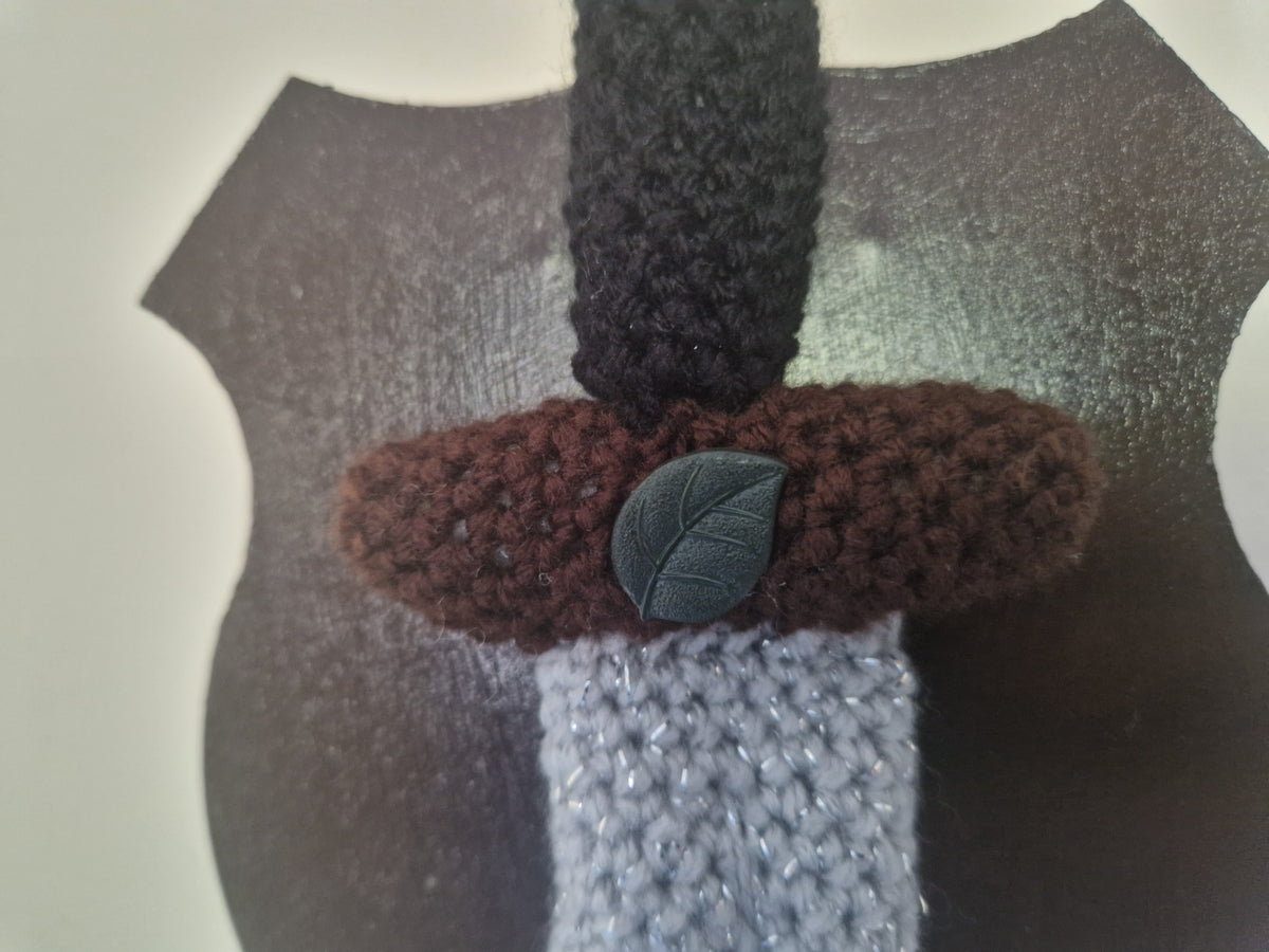 Crochet Mini Dagger Mounted On Shield With Leaf Button