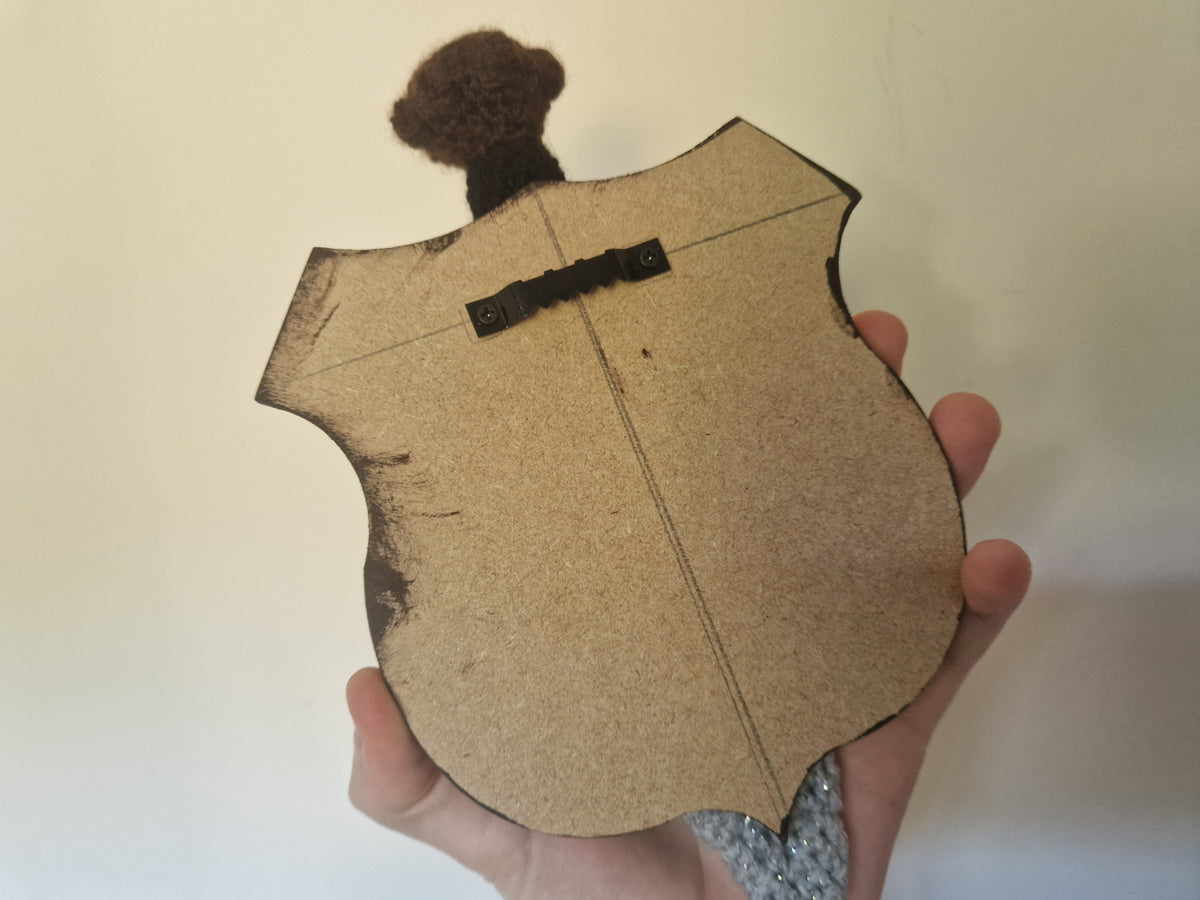 Crochet Mini Dagger Mounted On Shield With Leaf Button