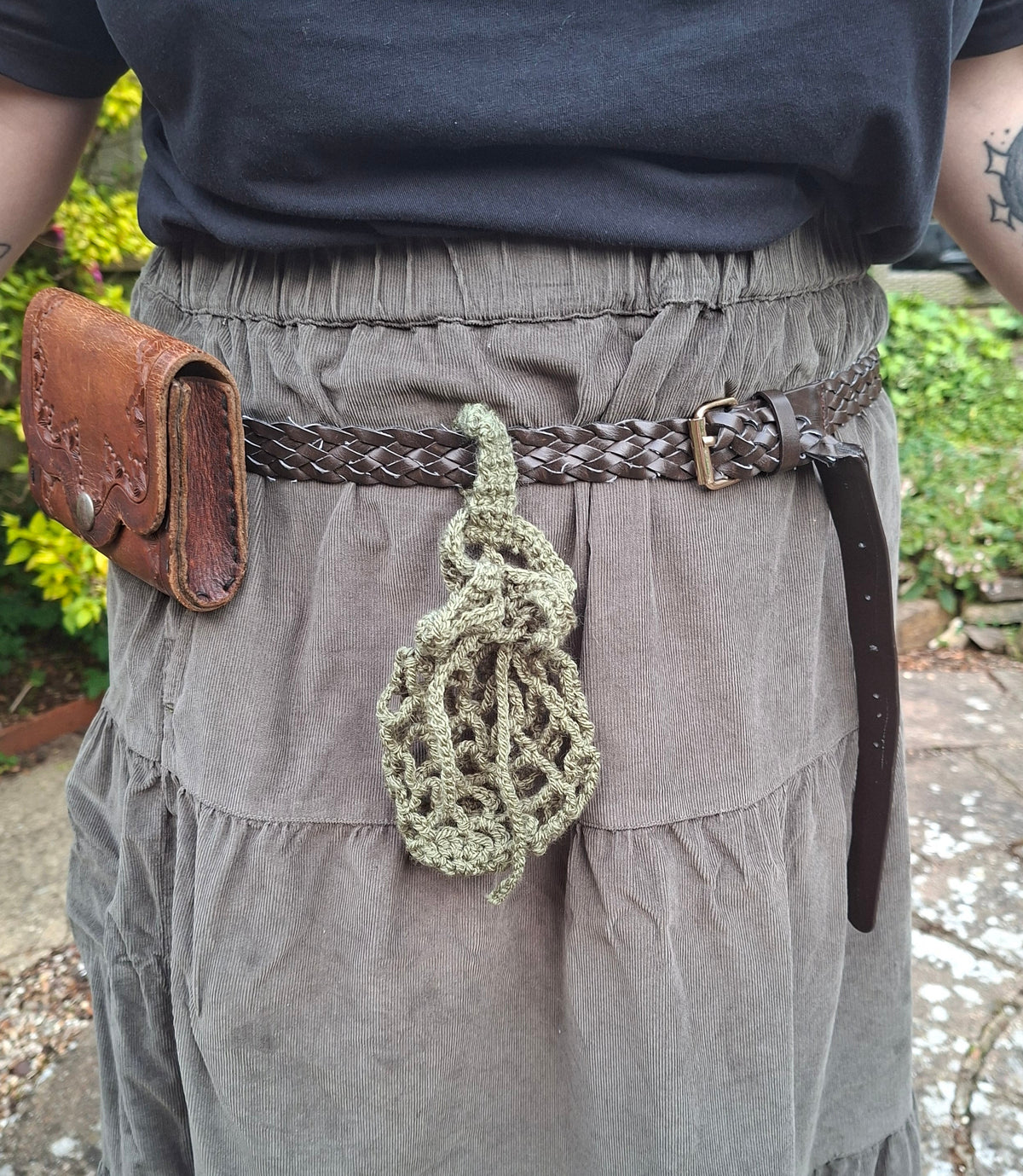 Crochet Mesh Drawstring Belt Pouch