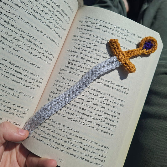 Handmade Crochet Sword Bookmark Gold x Purple