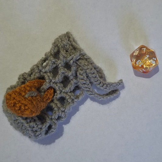 Handmade Crochet DICE JAIL Drawstring Dice Pouch/Bag Light Grey - Size SMALL