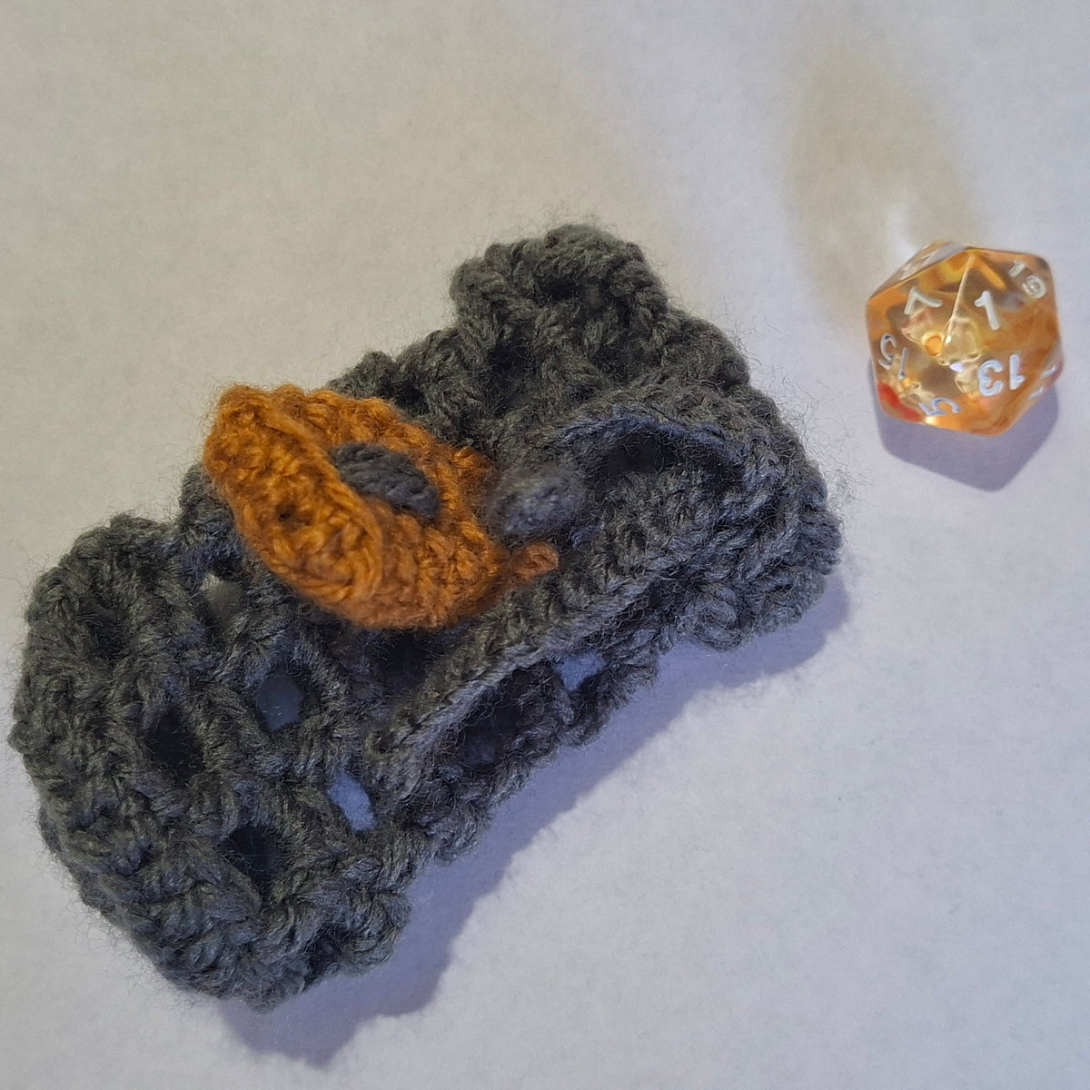 Handmade Crochet DICE JAIL Drawstring Dice Pouch/Bag Dark Grey - Size SMALL