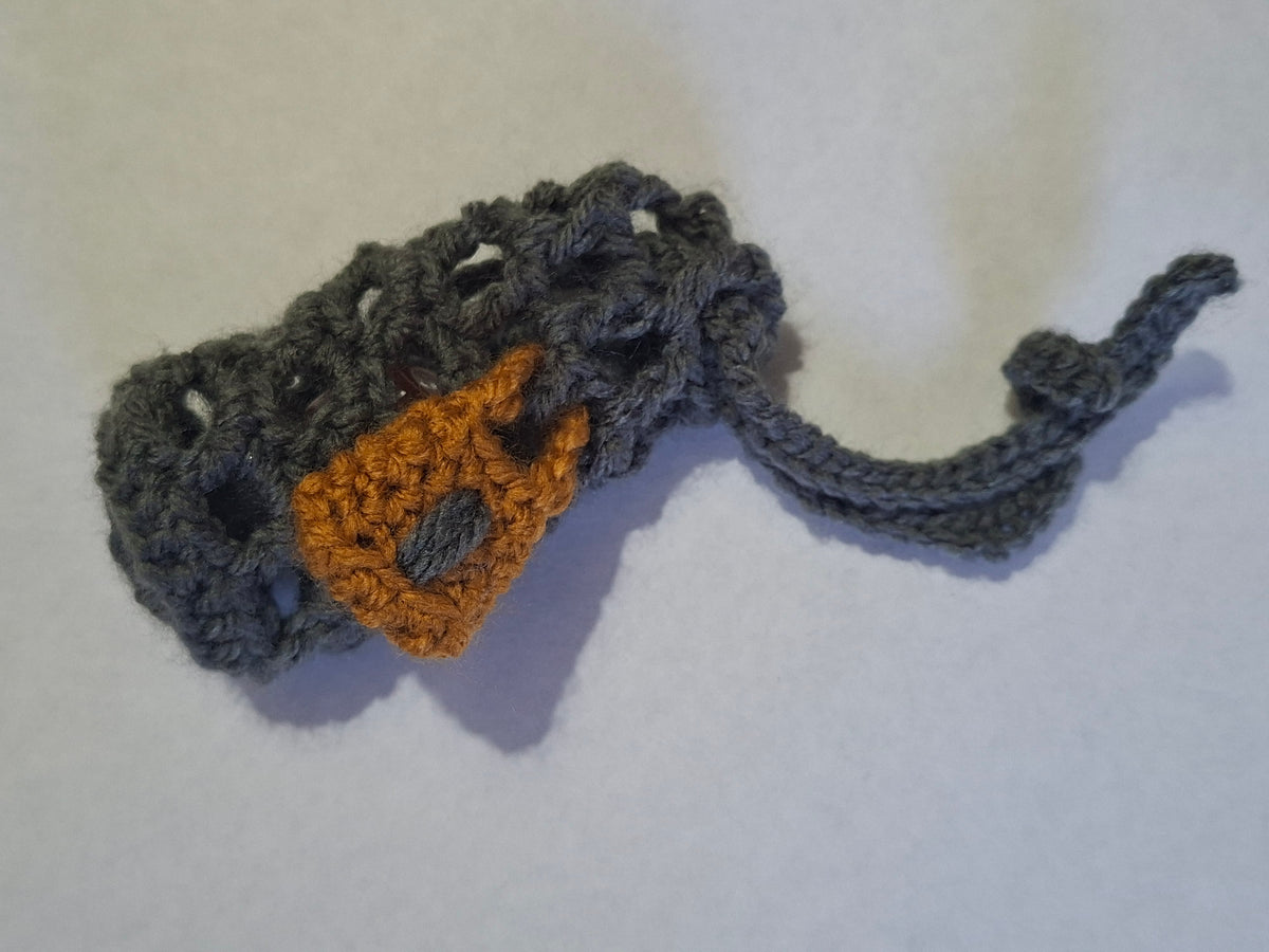 Handmade Crochet DICE JAIL Drawstring Dice Pouch/Bag Dark Grey - Size SMALL