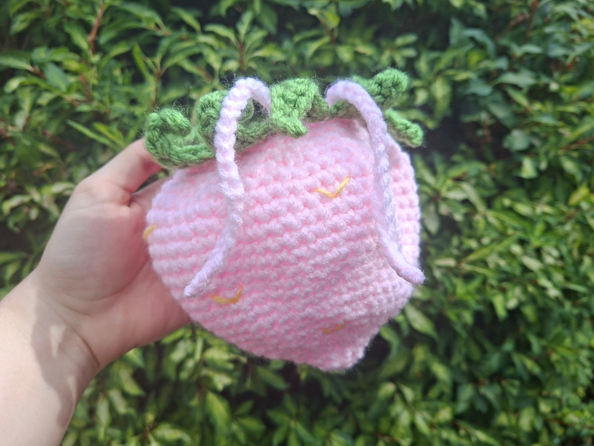 Handmade Crochet PINK Strawberry Belt Bag Pouch