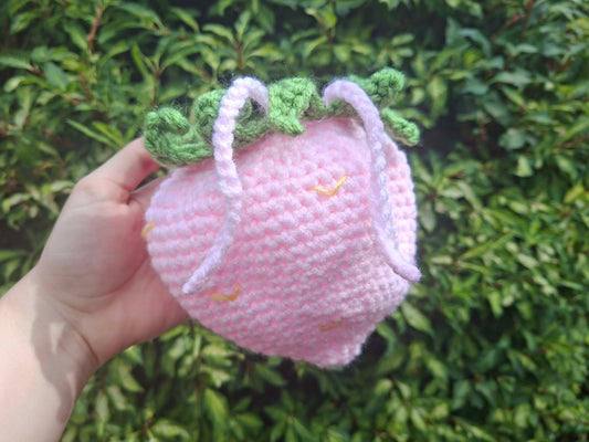 Handmade Crochet PINK Strawberry Belt Bag Pouch