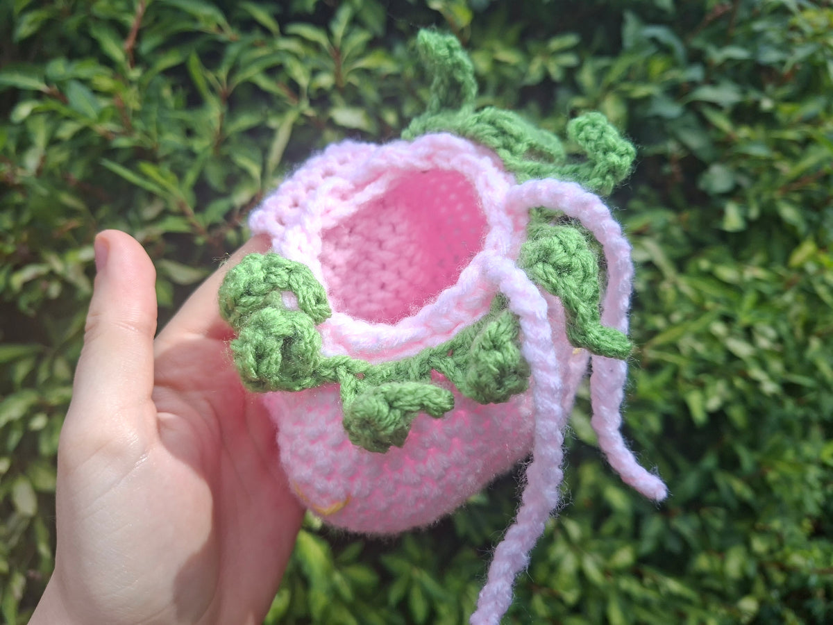 Handmade Crochet PINK Strawberry Belt Bag Pouch