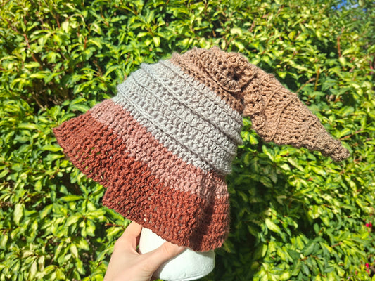 Handmade Crochet Neutral & Red Tone Witch Hat