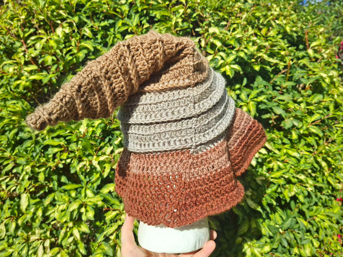 Handmade Crochet Neutral & Red Tone Witch Hat