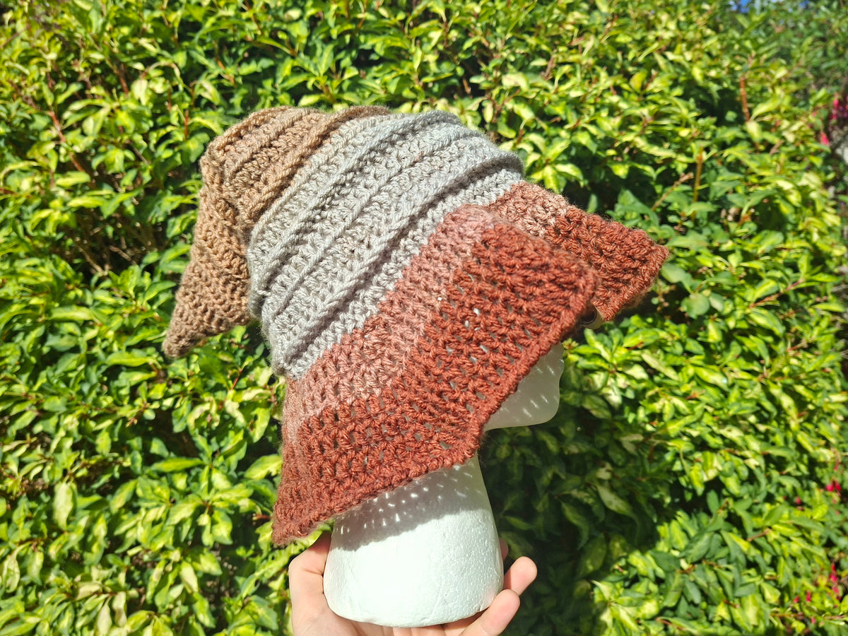 Handmade Crochet Neutral & Red Tone Witch Hat