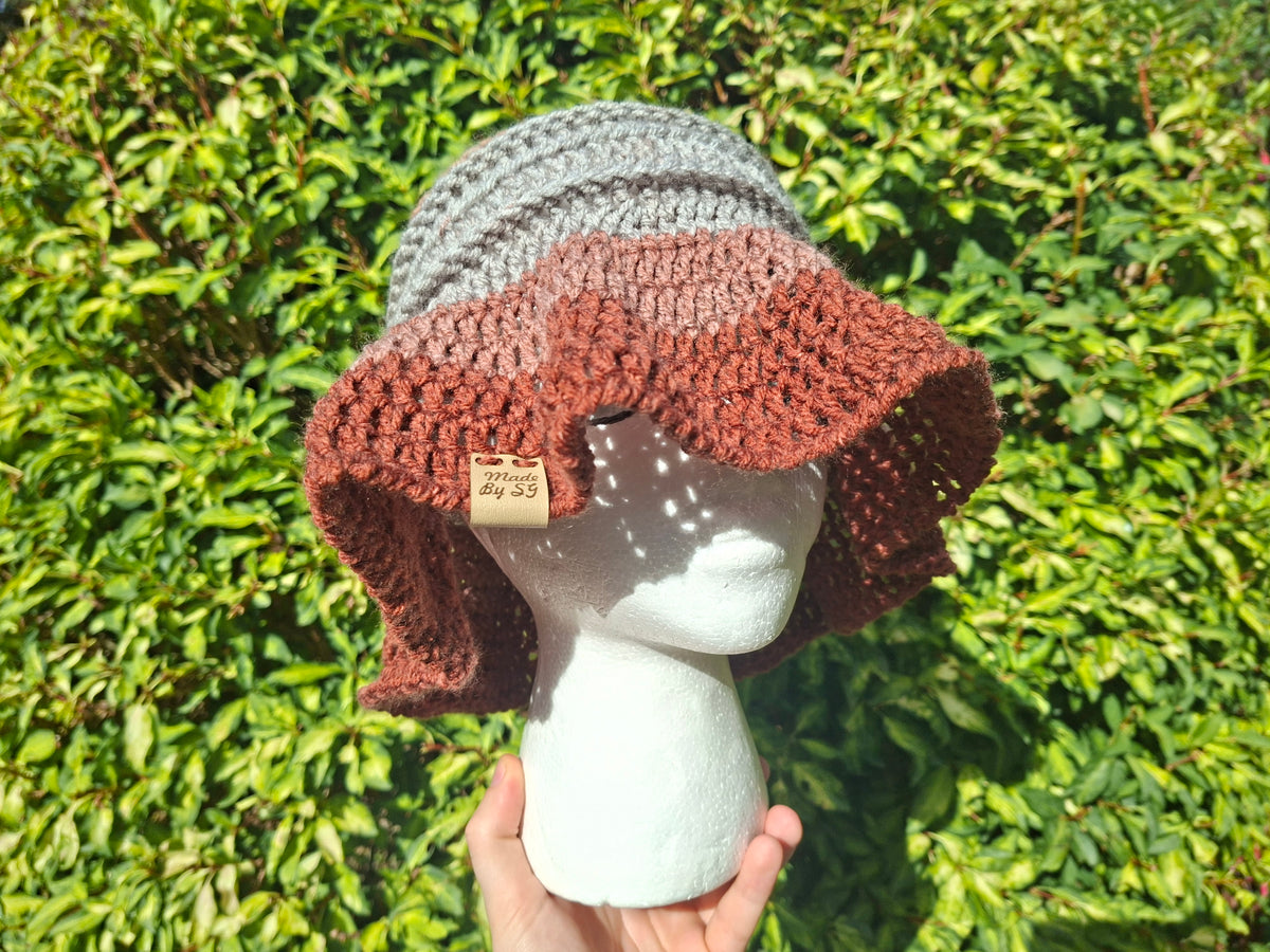 Handmade Crochet Neutral & Red Tone Witch Hat