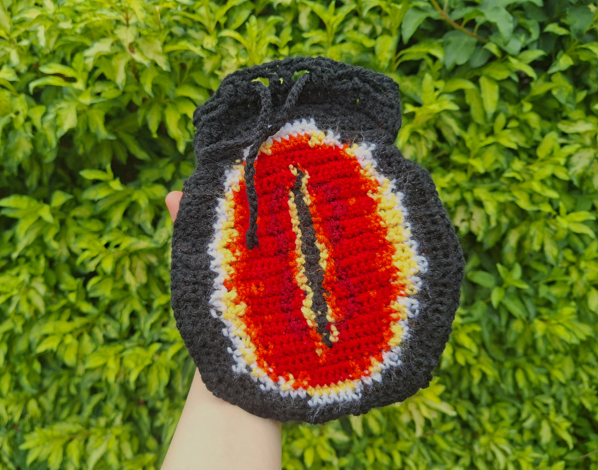 Handmade Crochet Creepy Eye Drawstring Dice Bag Pouch ONE OF A KIND