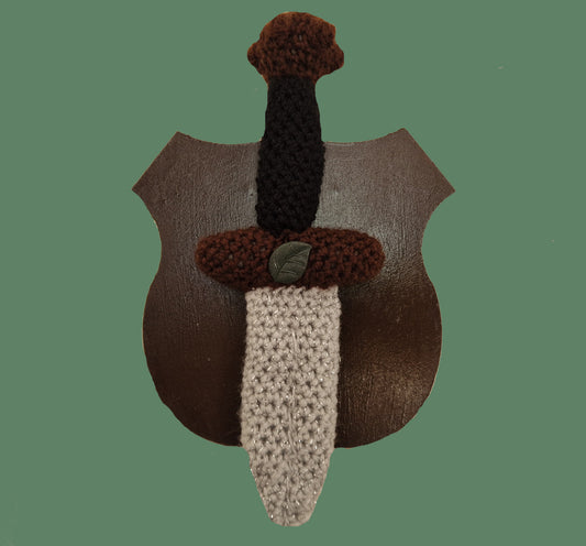 Crochet Mini Dagger Mounted On Shield With Leaf Button