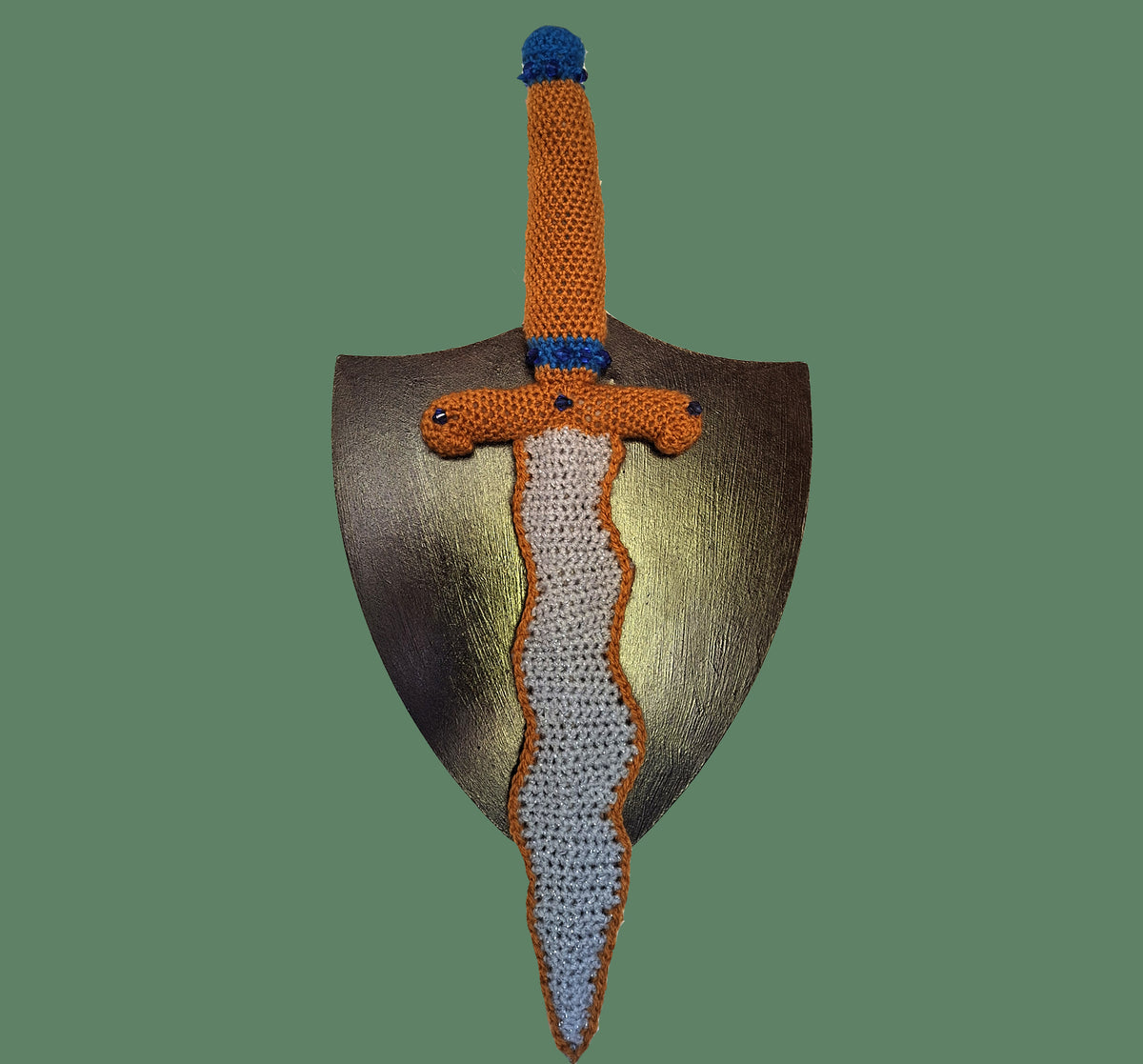 Crochet Dagger 'The Gilded Blade' - Gold, Grey and Blue Mounted