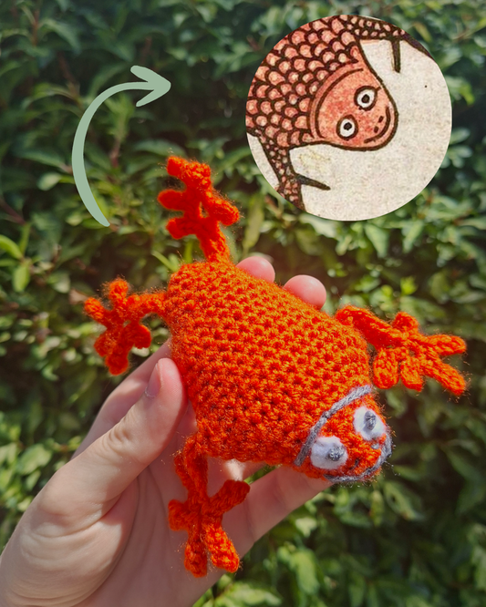 Handmade Crochet Medieval Art Inspired Funky Orange Frog Plush
